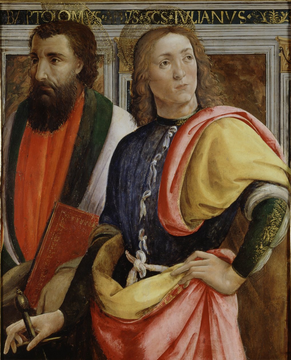 Sts Bartholomew og Julian the Hospitaler (tempera, olje og gull på panel) av Agnolo di Domenico