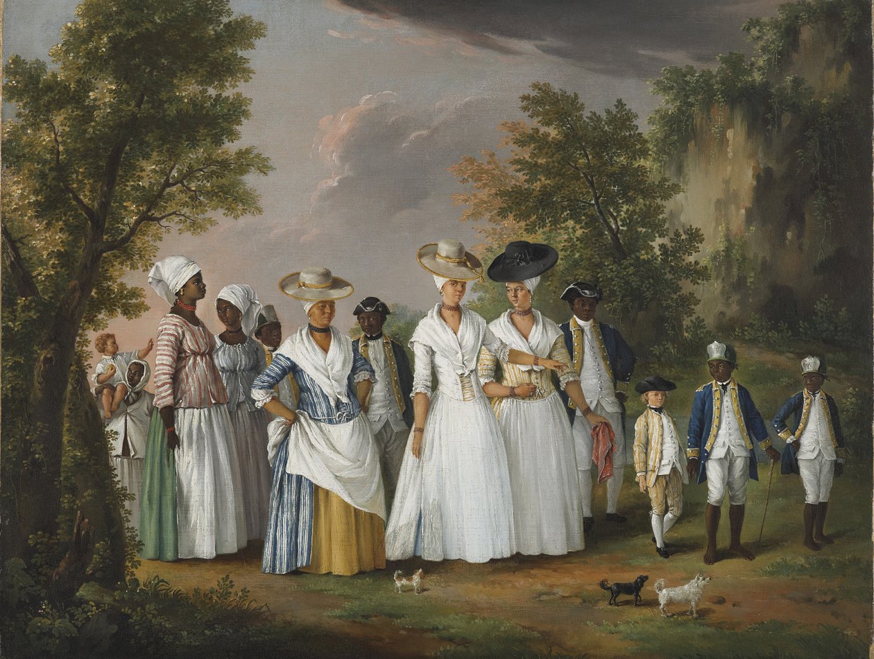 Frie fargede kvinner med sine barn og tjenere i et landskap, 1770-1796 av Agostino Brunias