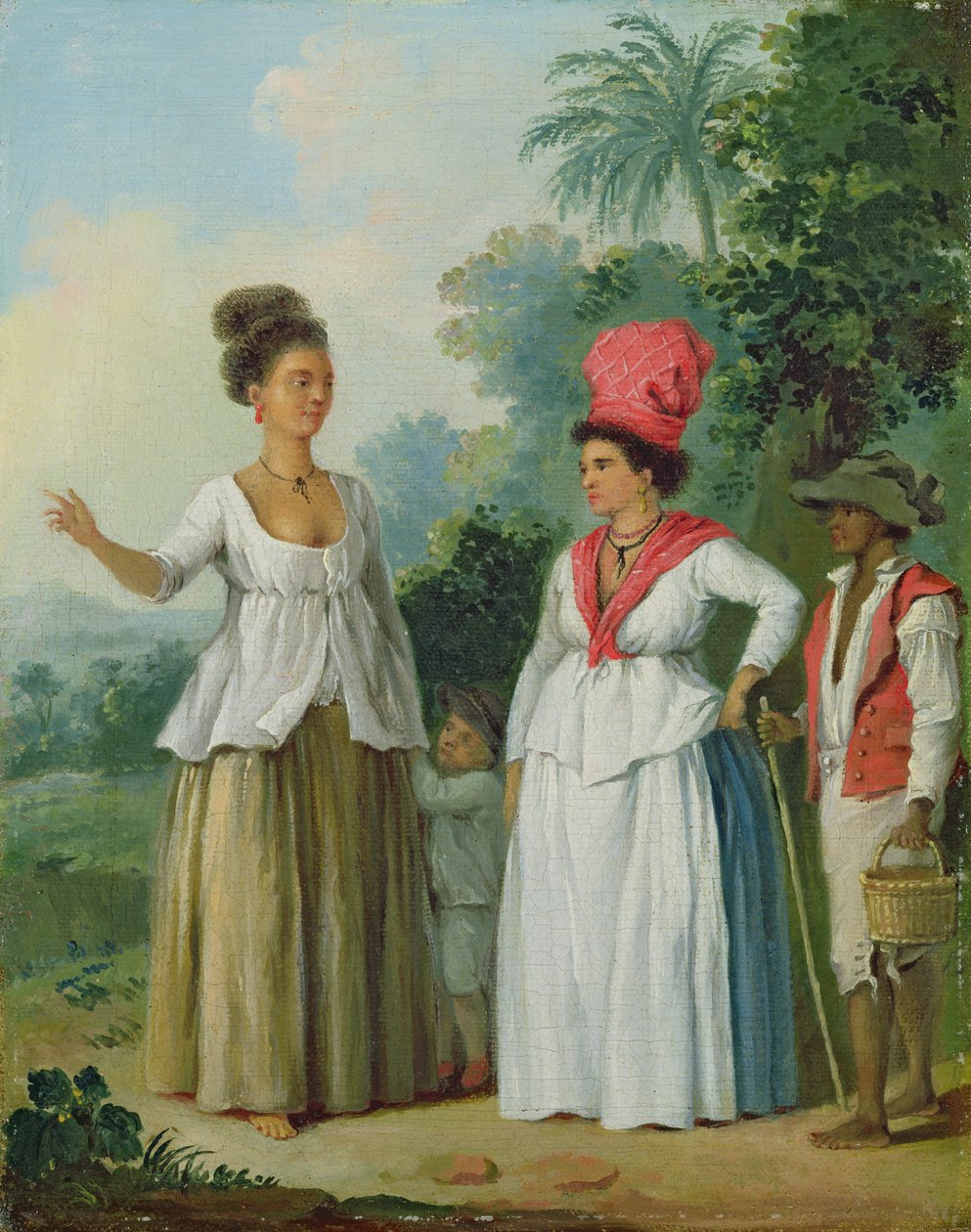Vestindiske fargede kvinner med et barn og en svart tjener, ca. 1780 av Agostino Brunias