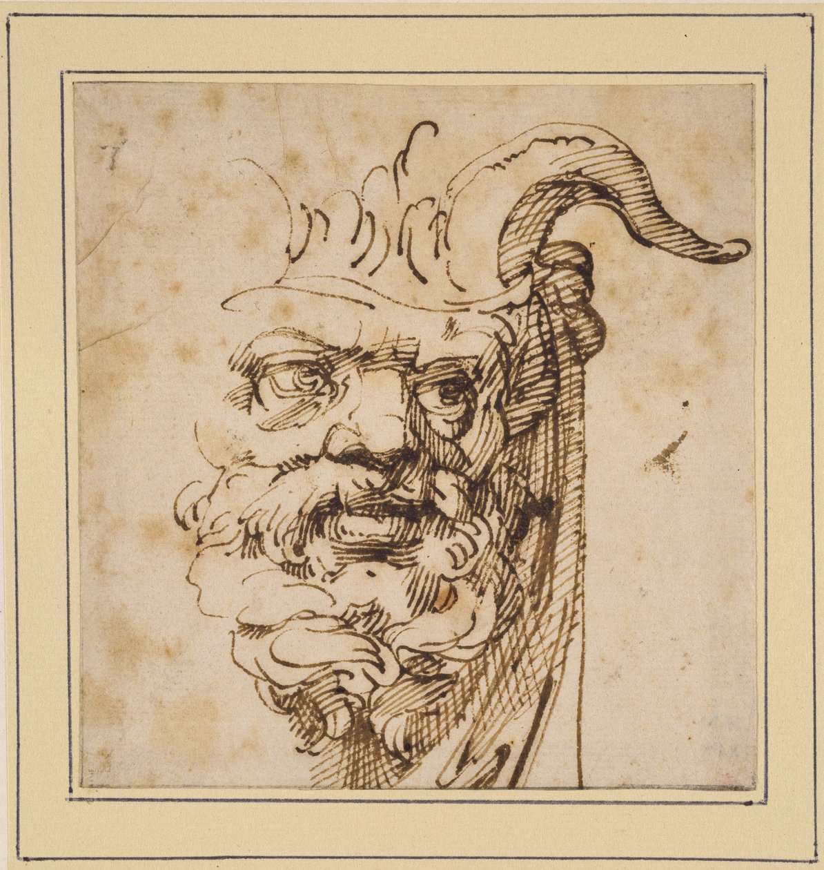 En silvan maske (penn og brunt blekk på off-white papir) av Agostino Carracci