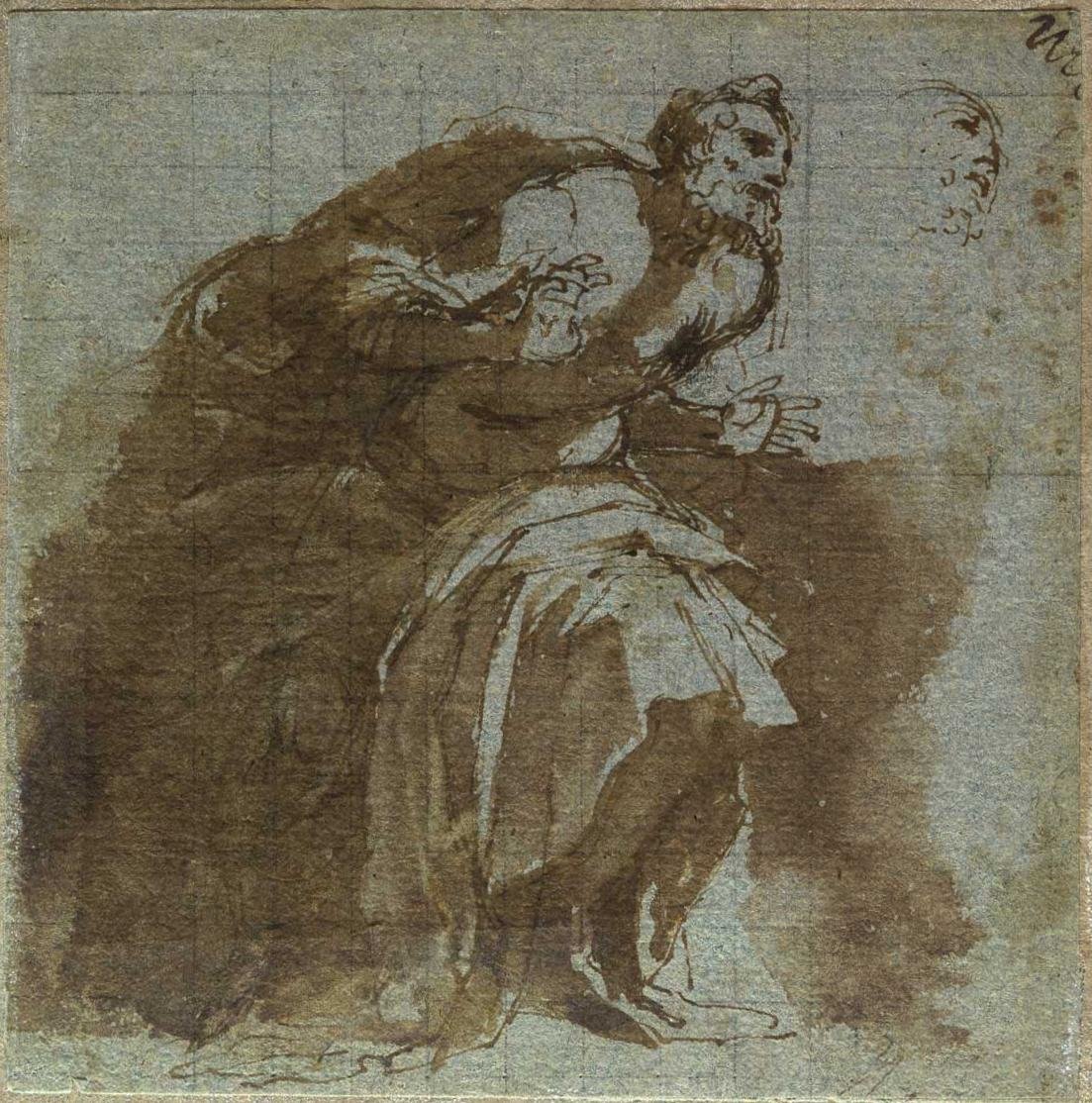 Overrasket senil figurdetalj av Agostino Carracci