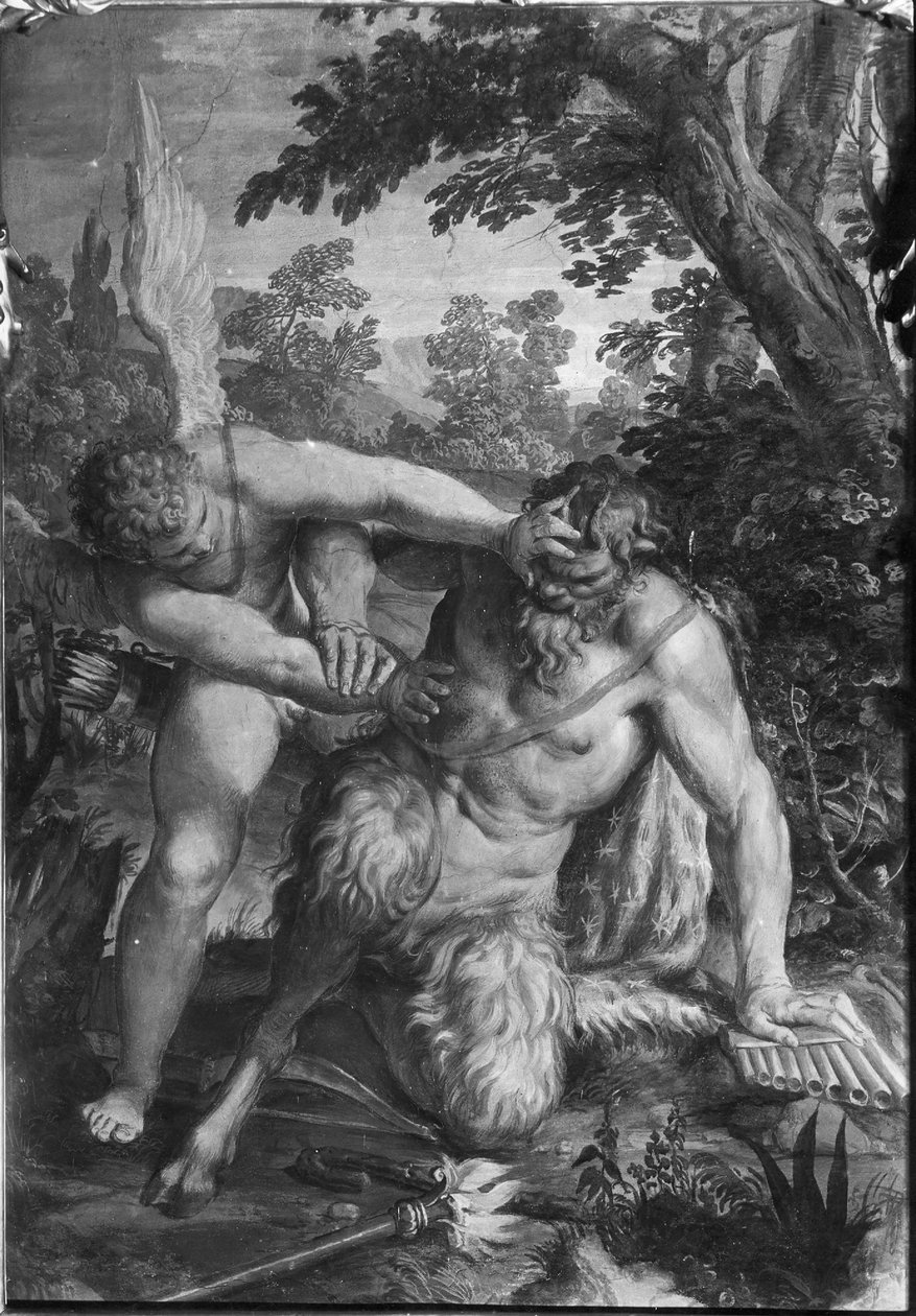Amor og Pan Love erobrer tegn av Agostino Carracci