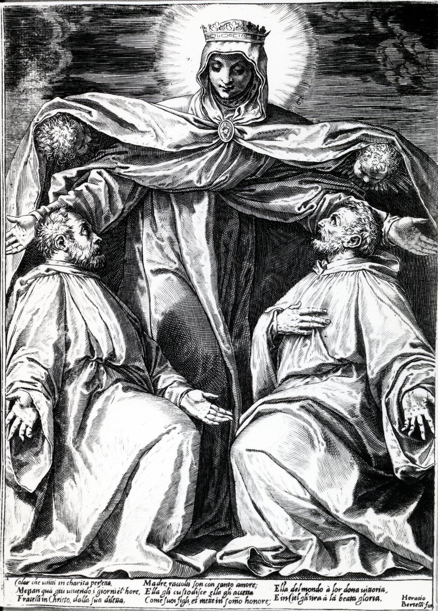 Madonna Protecting Two Members of a Confraternity, trykk laget av Horatio Bertelli, 1582 (gravering) av Agostino Carracci