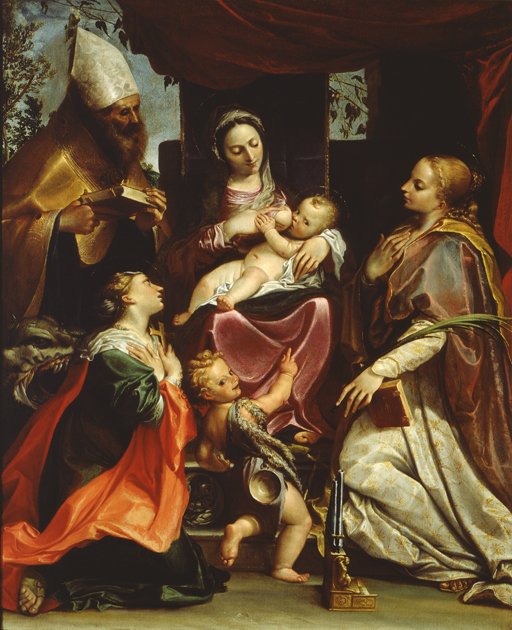 Madonna med barn og hellige av Agostino Carracci