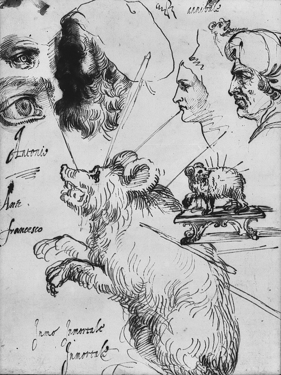 Studier for impresa av Carracci -familien av Agostino Carracci