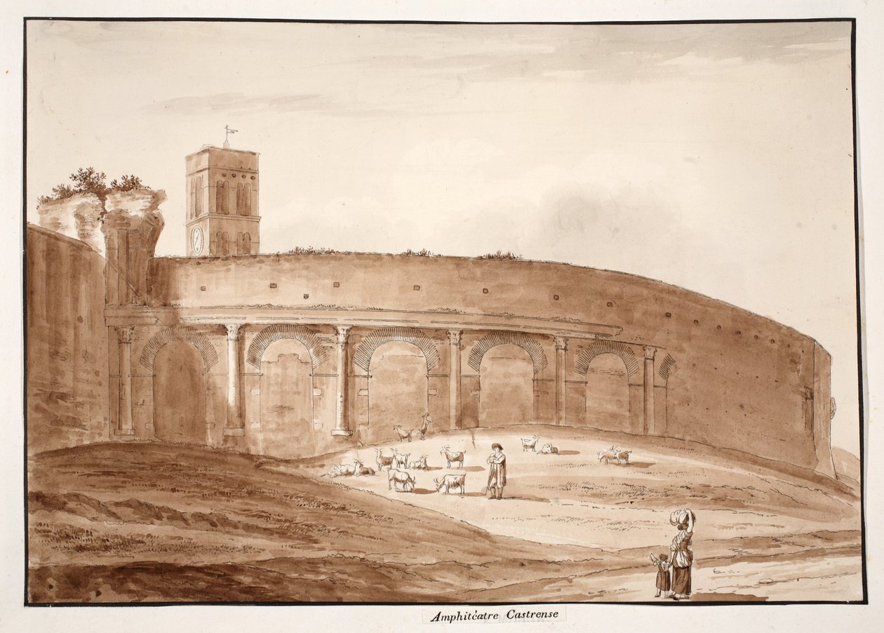 Amphitheatrum Castrense, 1833 (etsing med brun vask) av Agostino Tofanelli
