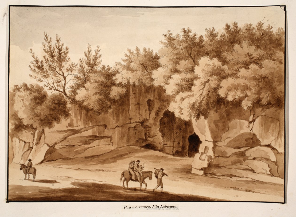 Gravkammer, Via Labicana, 1833 (etsing med brun vask) av Agostino Tofanelli
