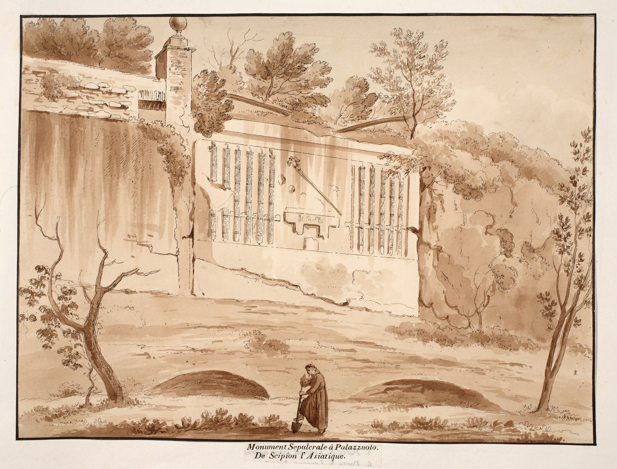 Begravelsesmonument til Scipio den asiatiske, i Palazzuolo, 1833 (etsing med brun vask) av Agostino Tofanelli