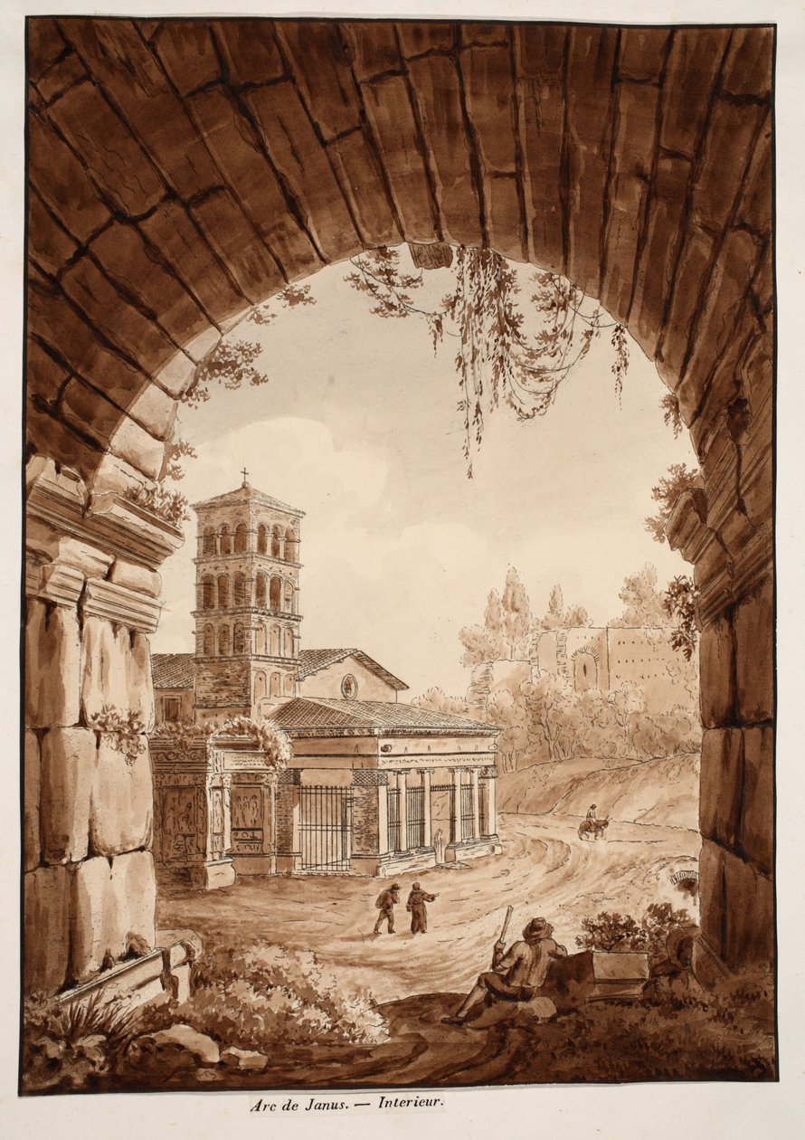 Interiør av Janusbuen, 1833 (etsing med brun vask) av Agostino Tofanelli