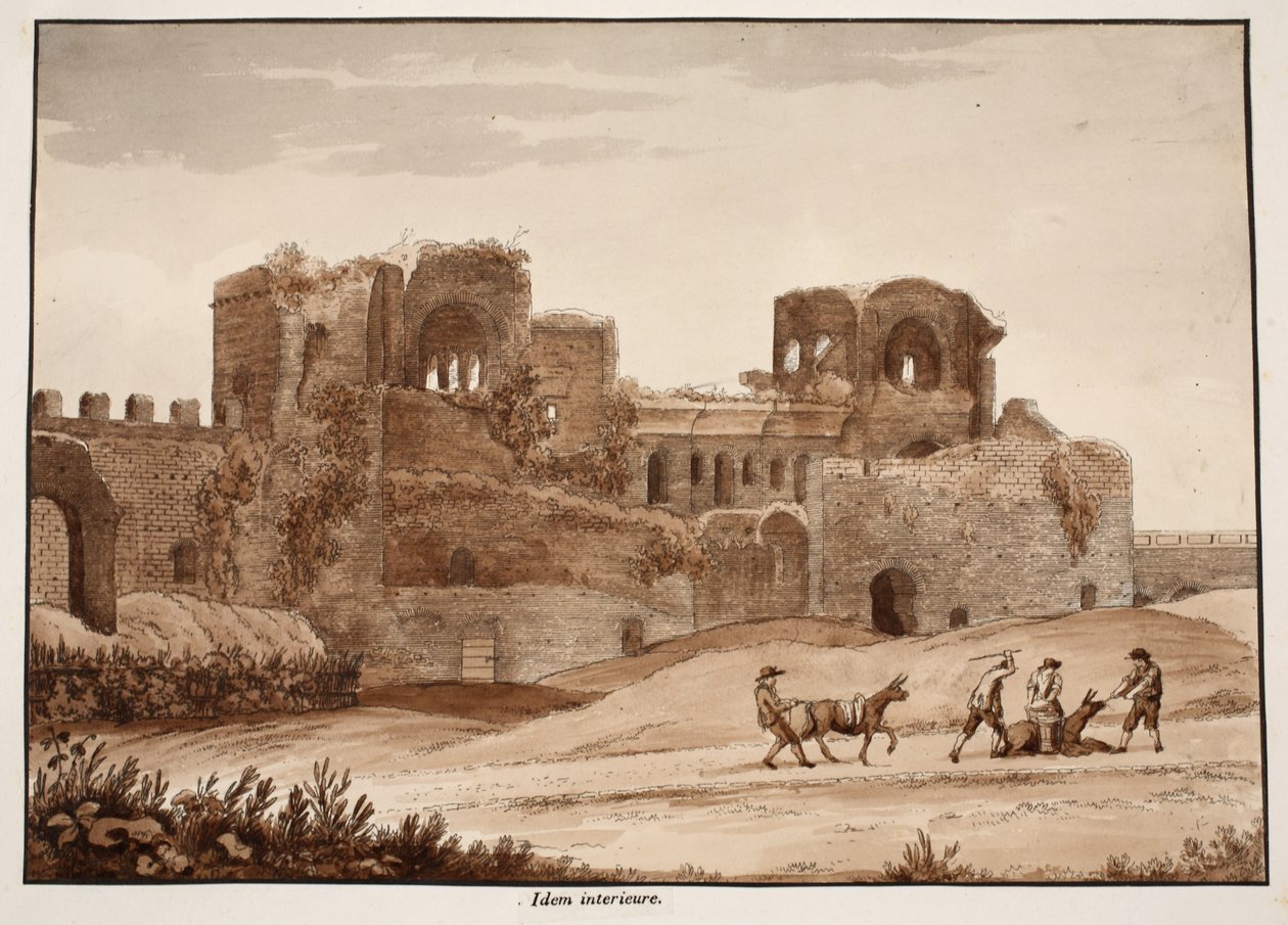 Interiør i Porta Asinaria, 1833 (etsing med brun vask) av Agostino Tofanelli