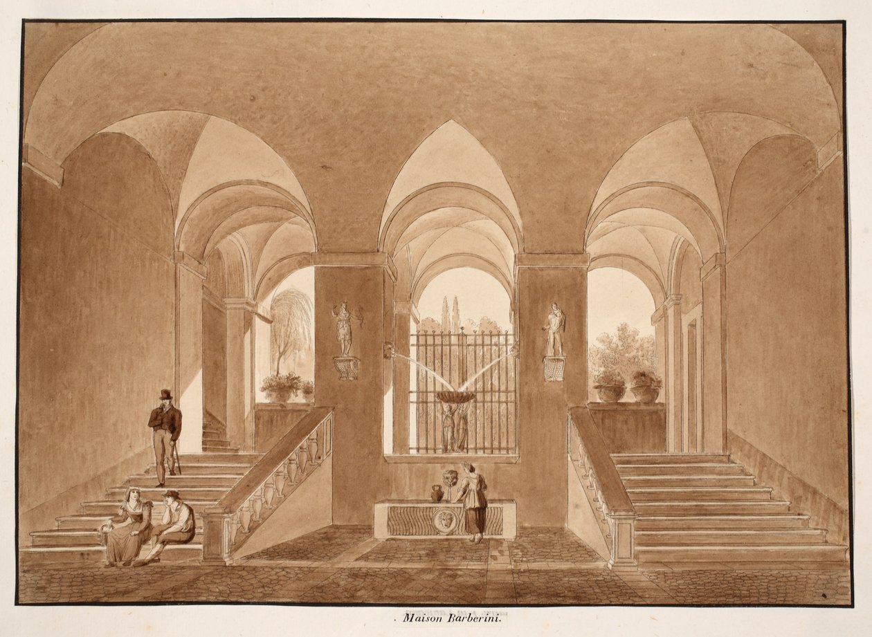 Palazzo Barberini, 1833 (etsing med brun vask) av Agostino Tofanelli