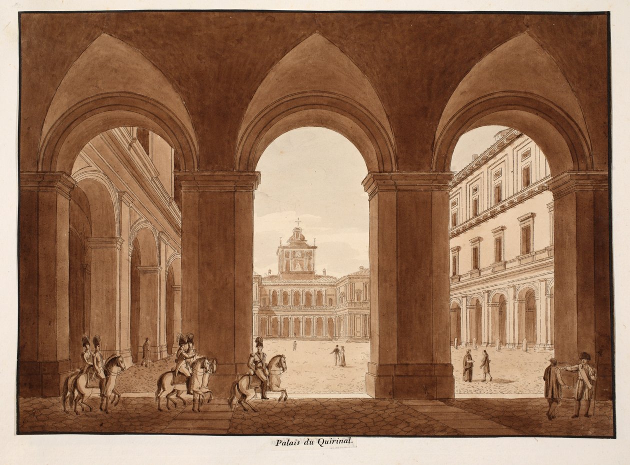 Palazzo del Quirinale, 1833 (etsing med brun vask) av Agostino Tofanelli