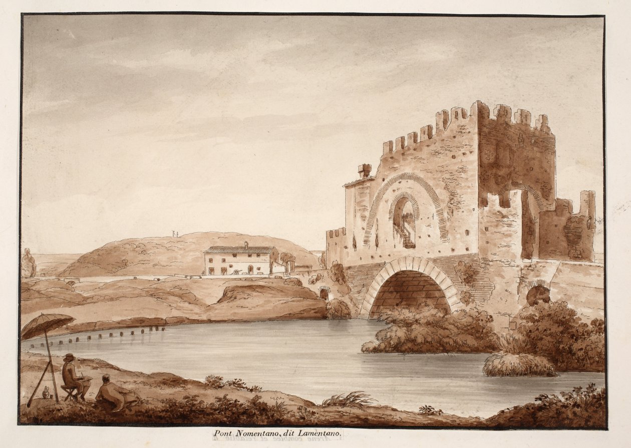 Ponte Nomentano, eller Lamentano, 1833 (etsing med brun vask) av Agostino Tofanelli