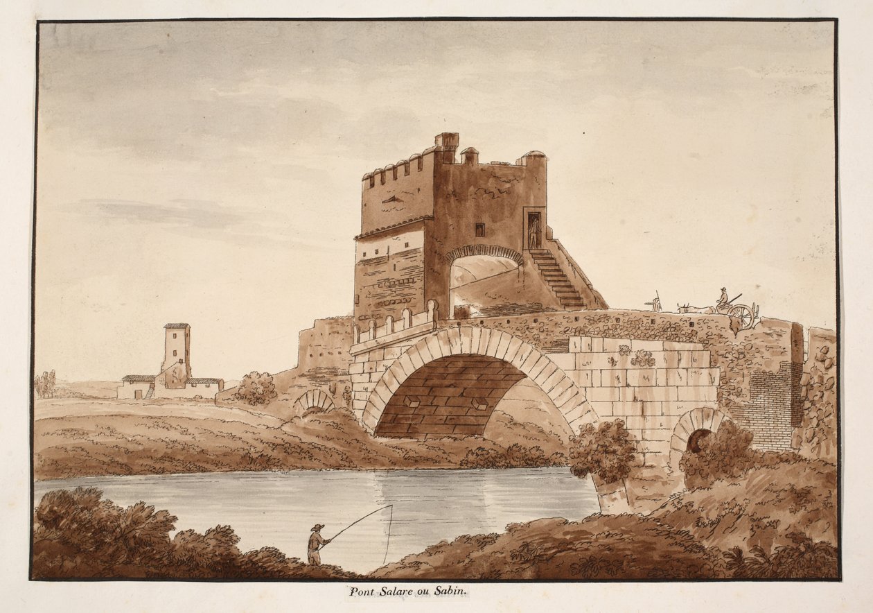 Ponte Salario, eller Sabine, 1833 (etsing med brun vask) av Agostino Tofanelli