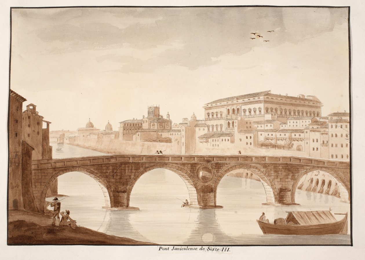Ponte Sisto, 1833 (etsing med brun vask) av Agostino Tofanelli