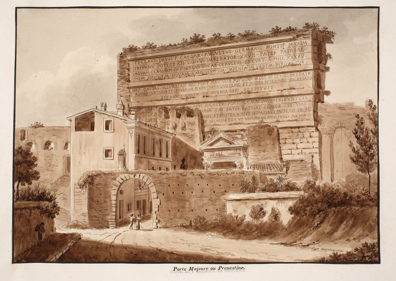 Porta Maggiore eller Prenestina, 1833 (etsing med brun vask) av Agostino Tofanelli