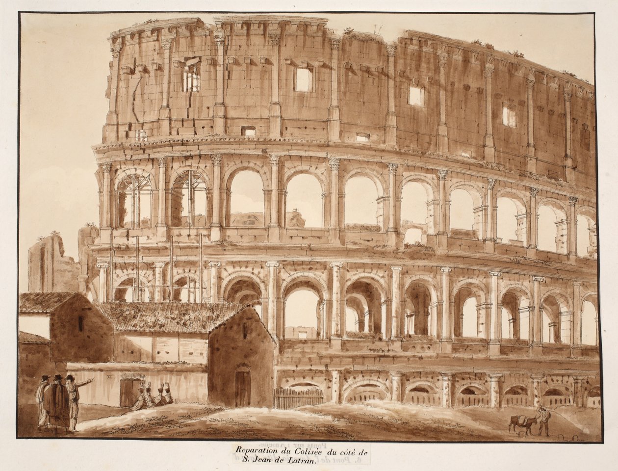 Restaurering av Colosseum fra siden av St. John Lateran, 1833 (etsing med brun vask) av Agostino Tofanelli