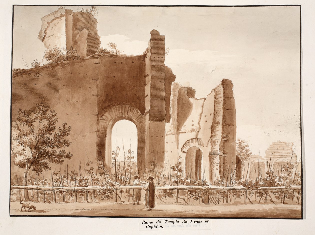 Ruin av tempelet til Venus og Amor, 1833 (etsing med brun vask) av Agostino Tofanelli