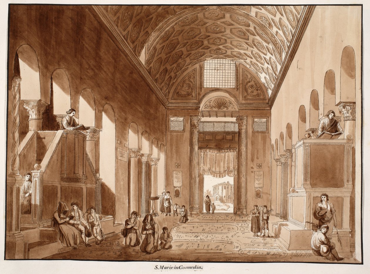Santa Maria i Cosmedin, 1833 (etsing med brun vask) av Agostino Tofanelli