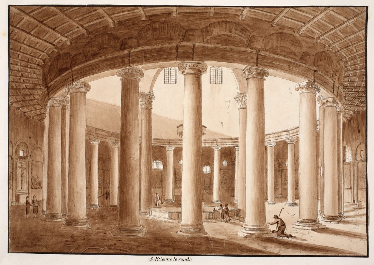 Santo Stefano Rotondo, 1833 (etsing med brun vask) av Agostino Tofanelli