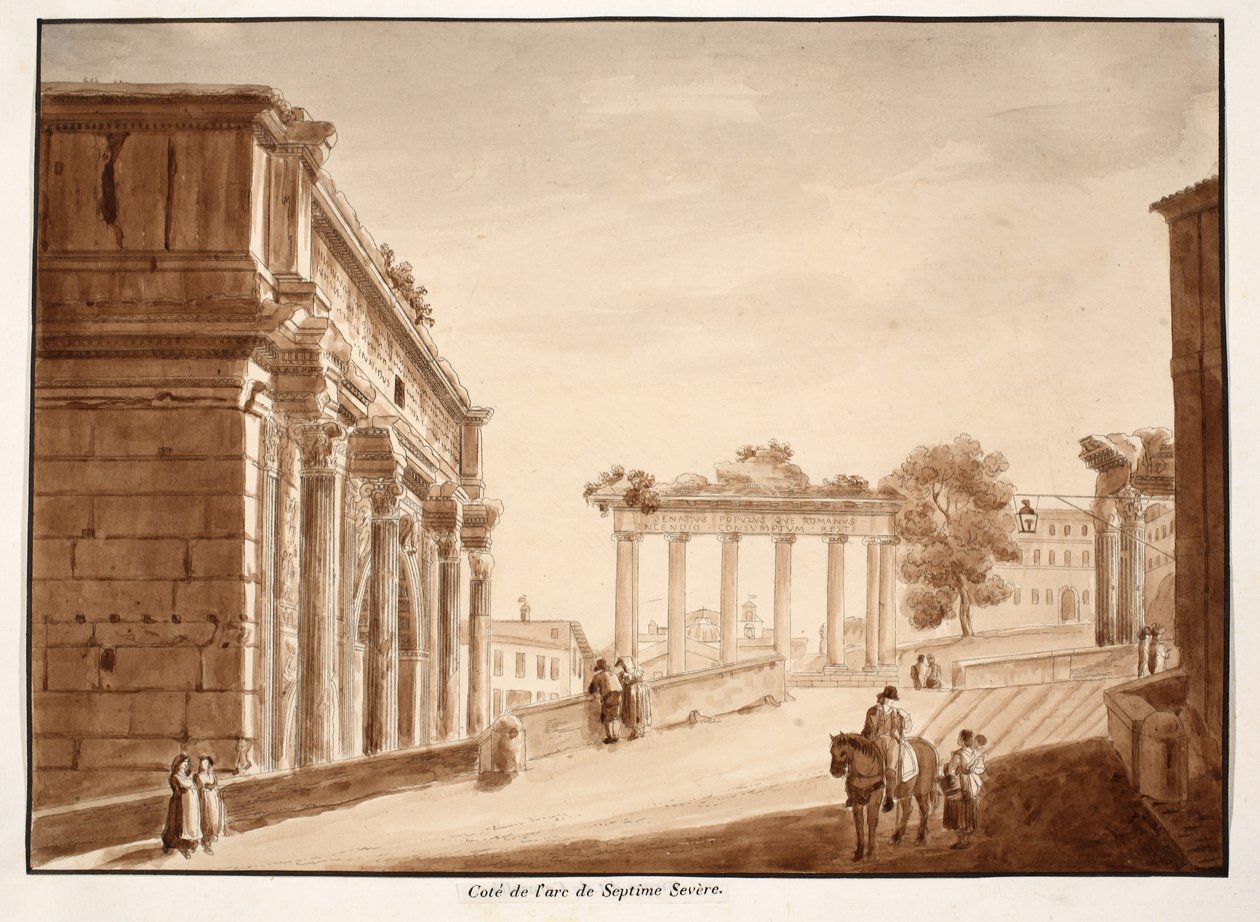 Sidevisning av buen til Septimius Severus, 1833 (etsing med brun vask) av Agostino Tofanelli