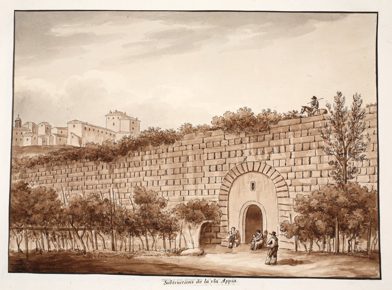 Substruksjoner av Via Appia, 1833 (etsing med brun vask) av Agostino Tofanelli