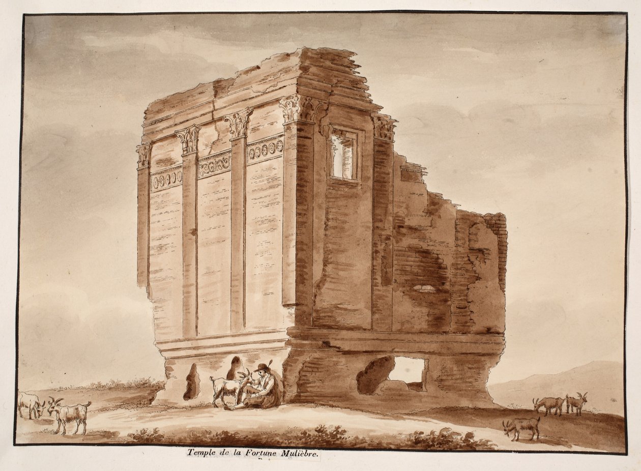Temple of Fortuna Muliebre, 1833 (etsing med brun vask) av Agostino Tofanelli