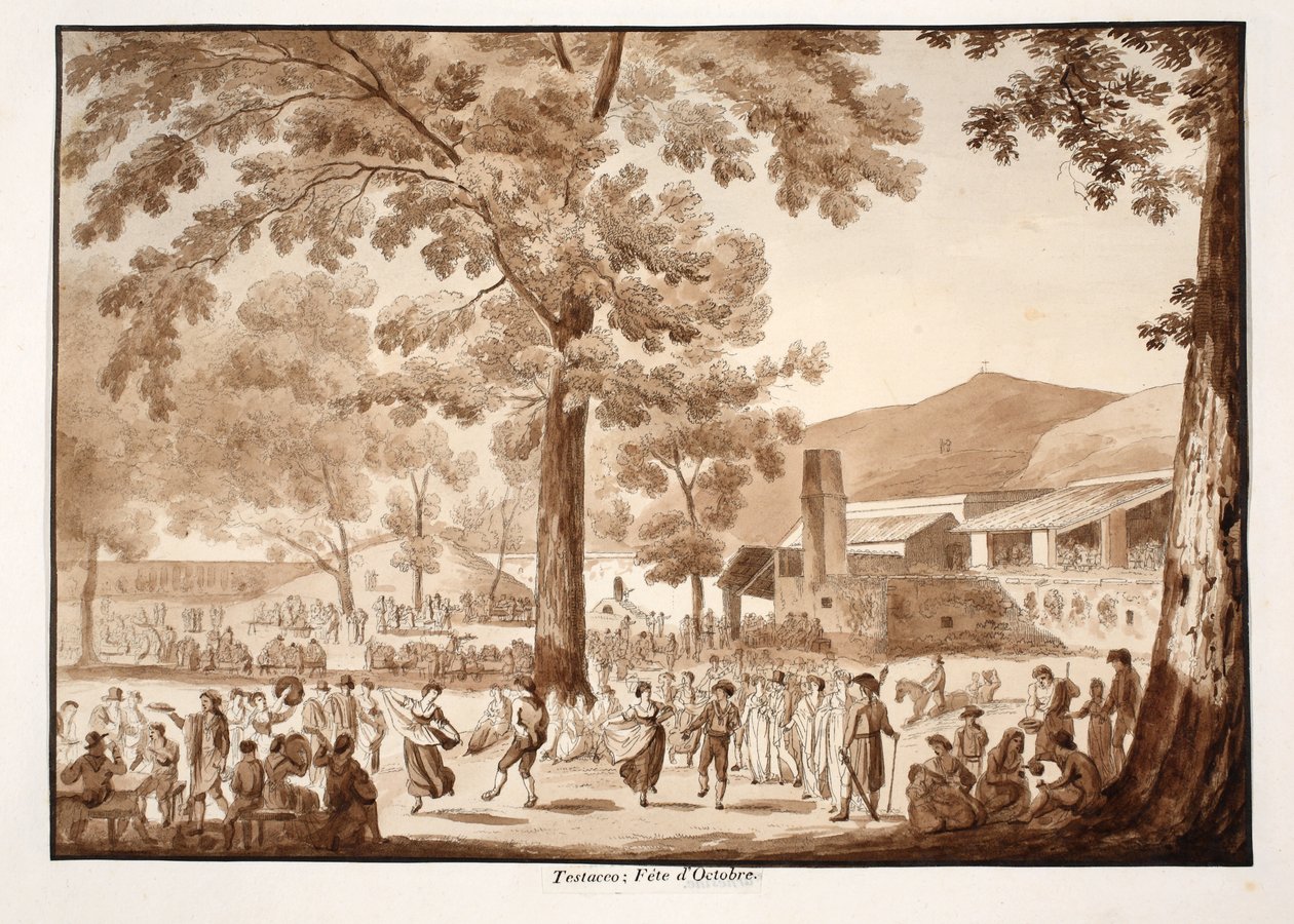 Testaccio: oktoberfestivalen, 1833 (etsing med brun vask) av Agostino Tofanelli