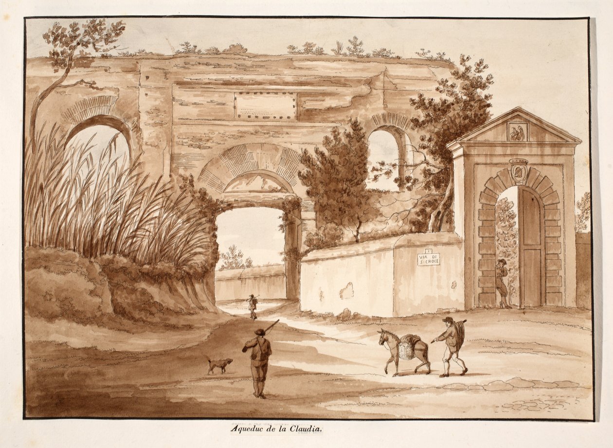 The Acqua Claudia, 1833 (etsing med brun vask) av Agostino Tofanelli