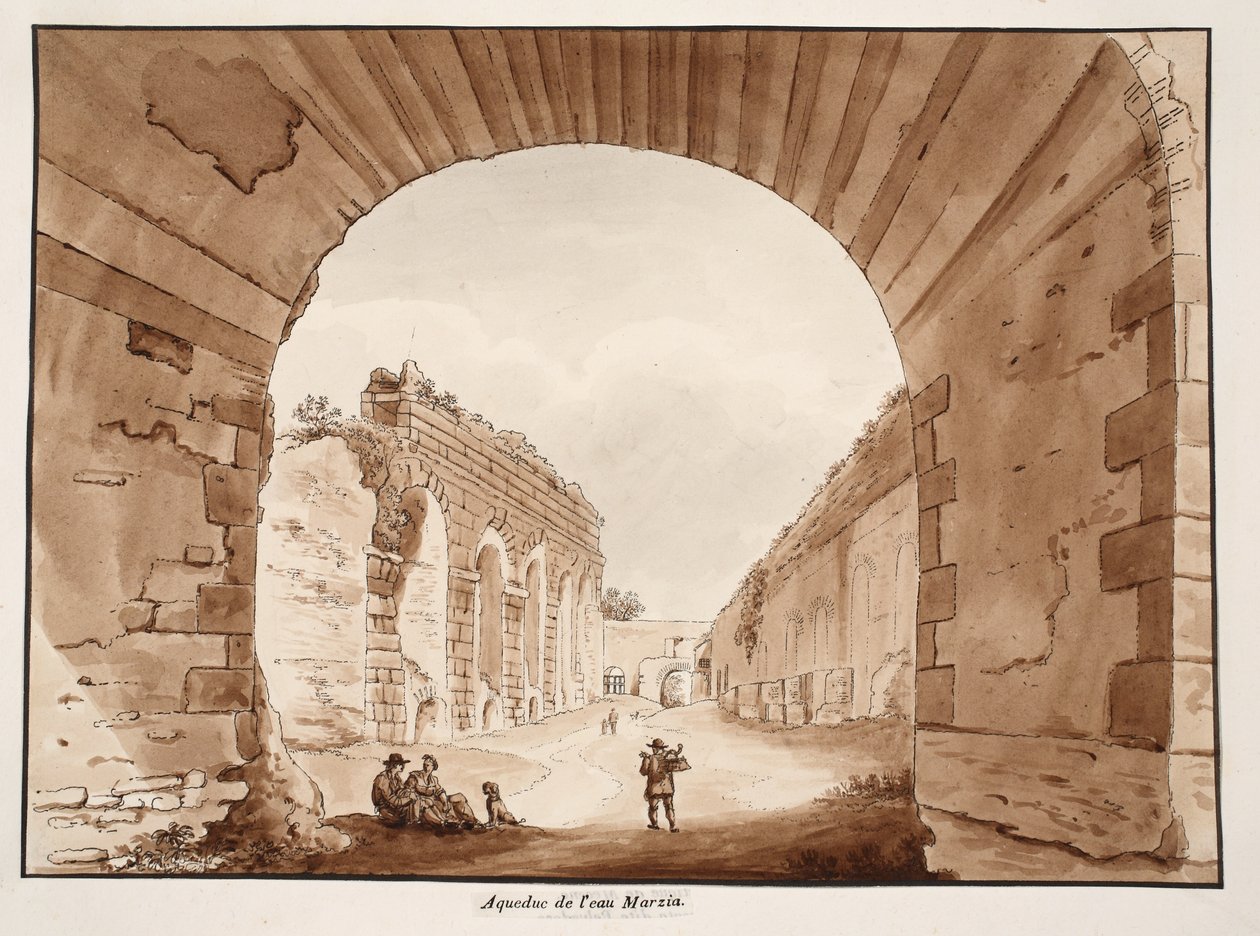 The Acqua Marcia, 1833 (etsing med brun vask) av Agostino Tofanelli