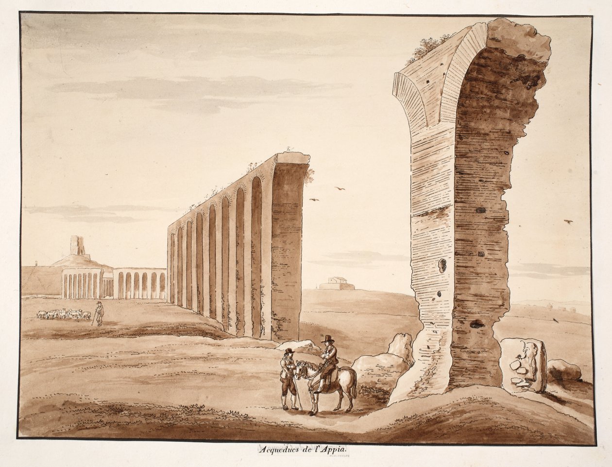 Aqua Appia, 1833 (etsing med brun vask) av Agostino Tofanelli