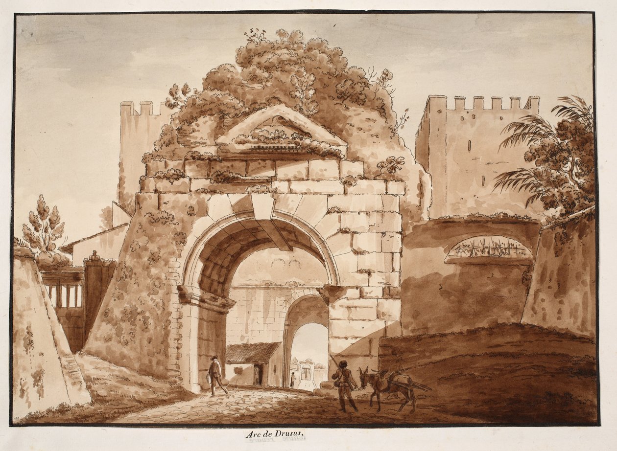 The Arch of Drusus, 1833 (etsing med brun vask) av Agostino Tofanelli