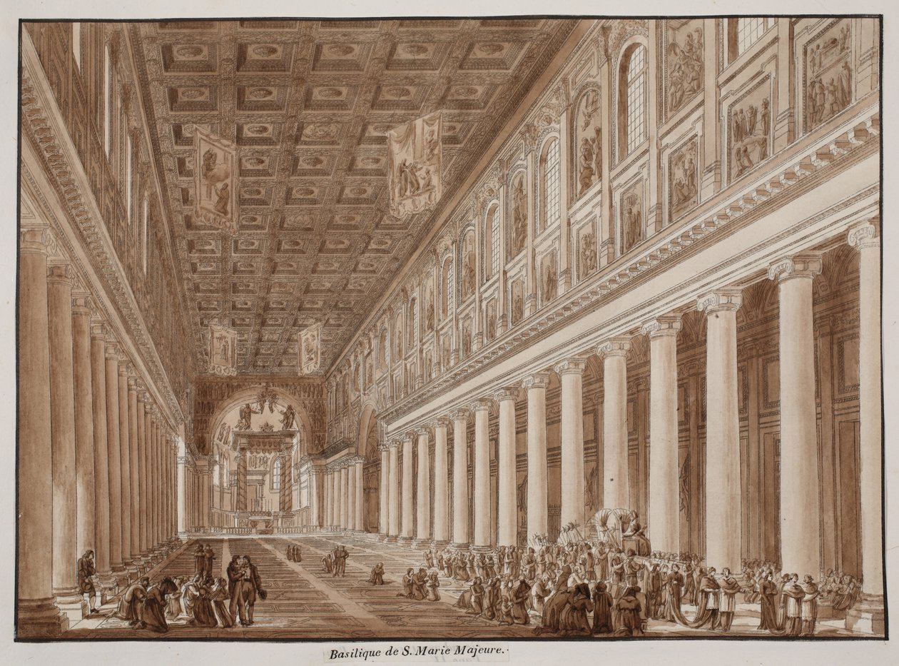 Basilikaen Santa Maria Maggiore, 1833 (etsing med brun vask) av Agostino Tofanelli