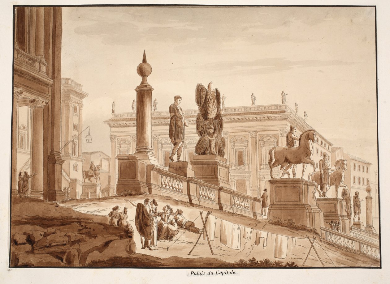The Capitoline Palazzi, 1833 (etsing med brun vask) av Agostino Tofanelli