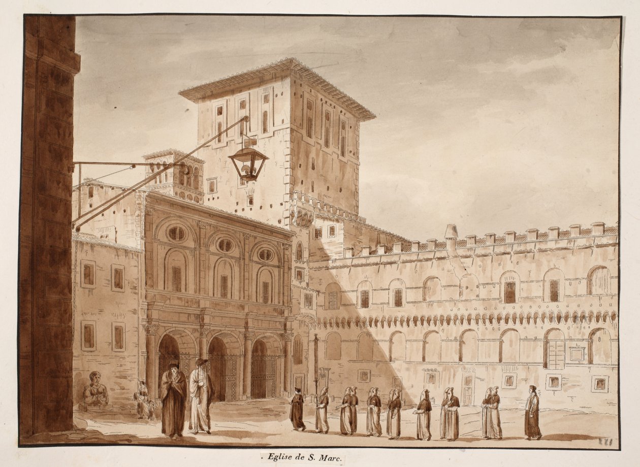 San Marco-kirken, 1833 (etsing med brun vask) av Agostino Tofanelli