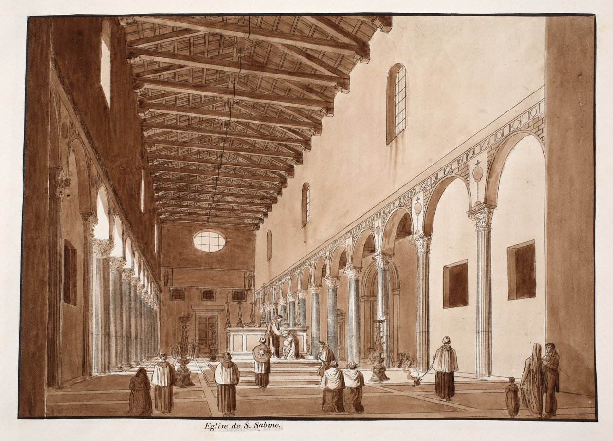 Santa Sabina-kirken, 1833 (etsing med brun vask) av Agostino Tofanelli