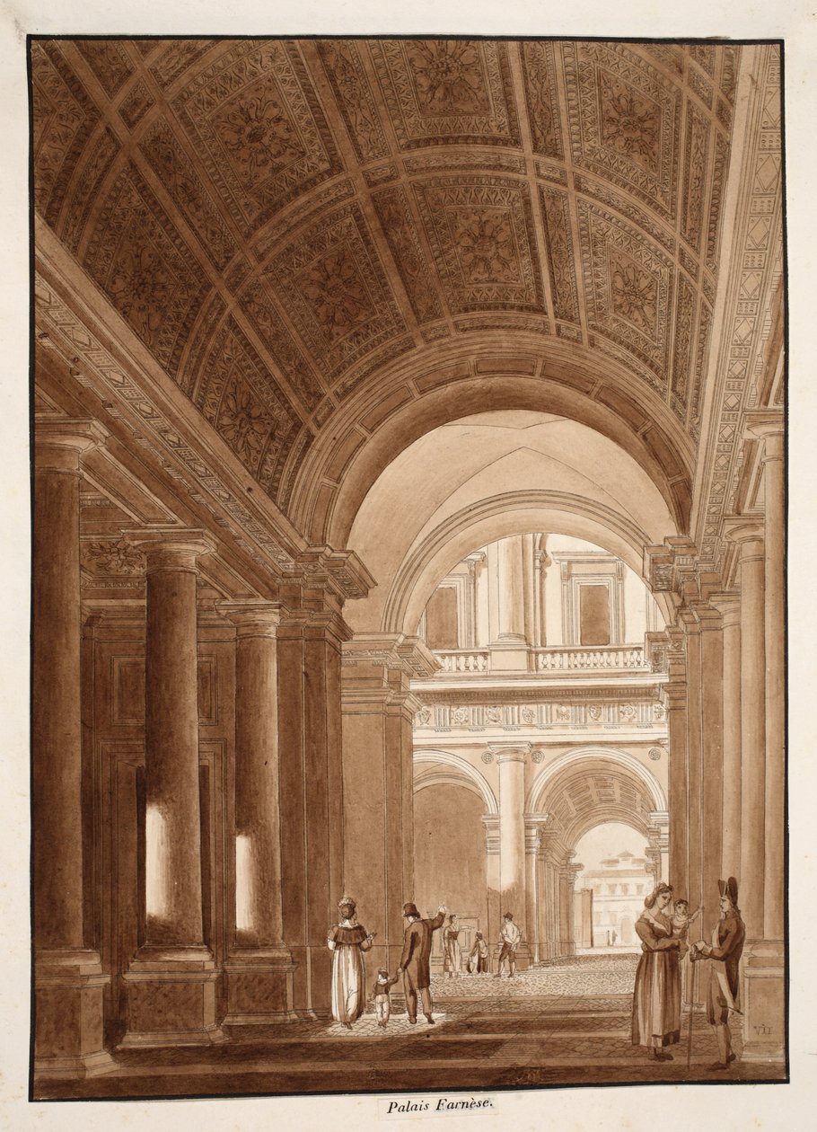 Palazzo Farnese, 1833 (etsing med brun vask) av Agostino Tofanelli