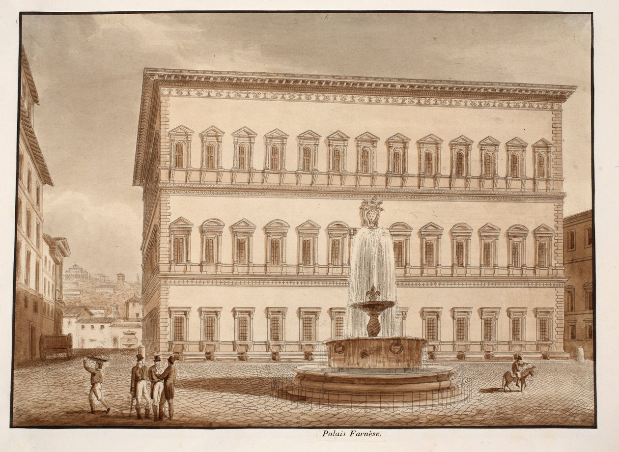 Palazzo Farnese, 1833 (etsing med brun vask) av Agostino Tofanelli