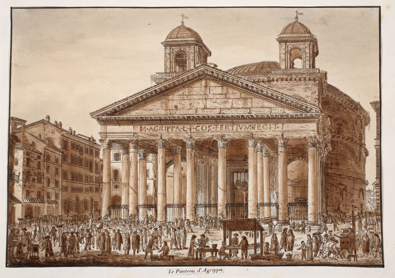 Pantheon of Agrippa, 1833 (etsing med brun vask) av Agostino Tofanelli