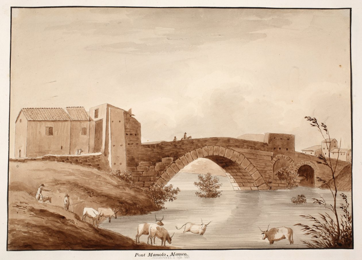 Ponte Mammolo, 1833 (etsing med brun vask) av Agostino Tofanelli