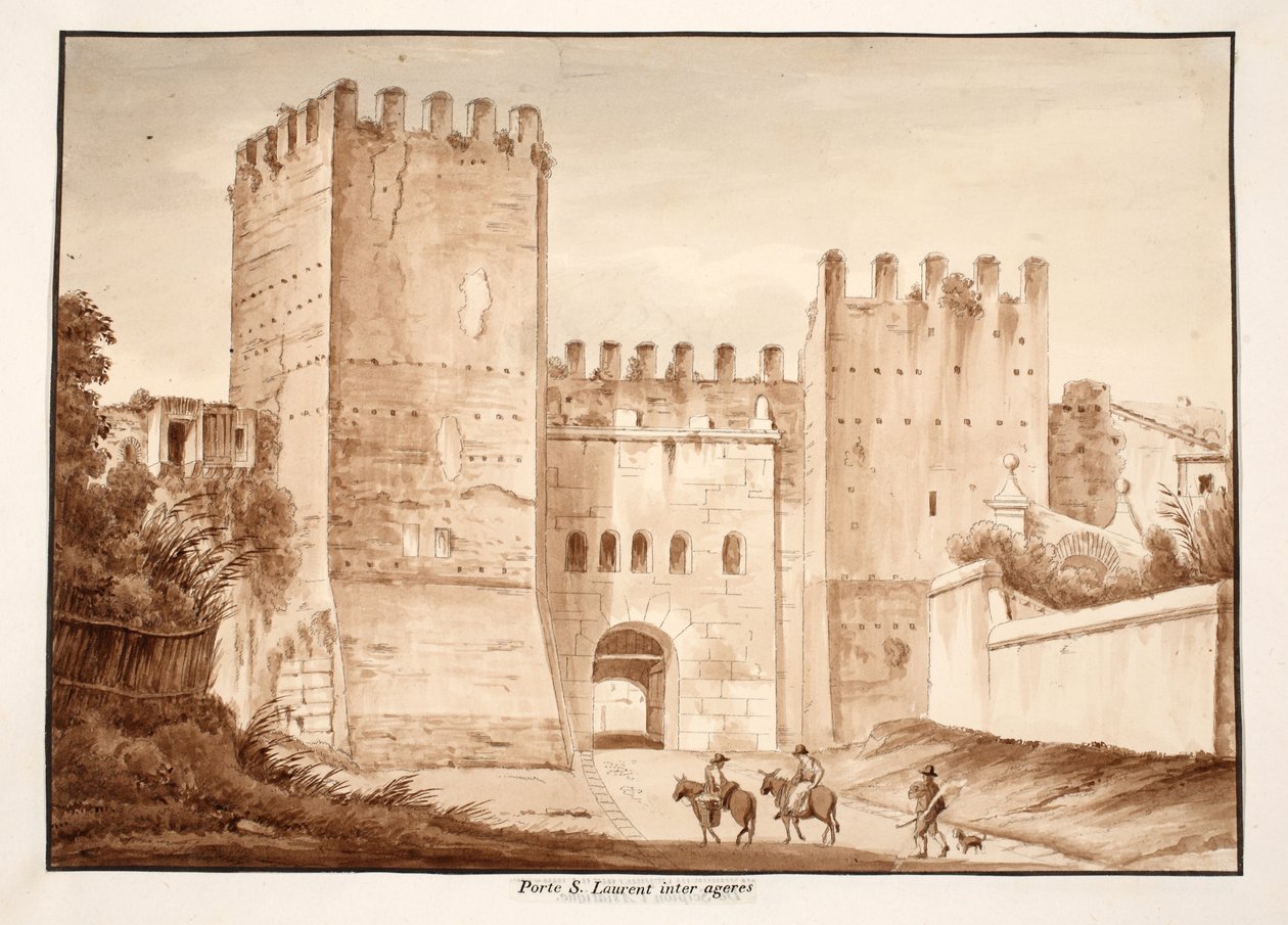 Porta San Lorenzo, inter ageres, 1833 (etsing med brun vask) av Agostino Tofanelli