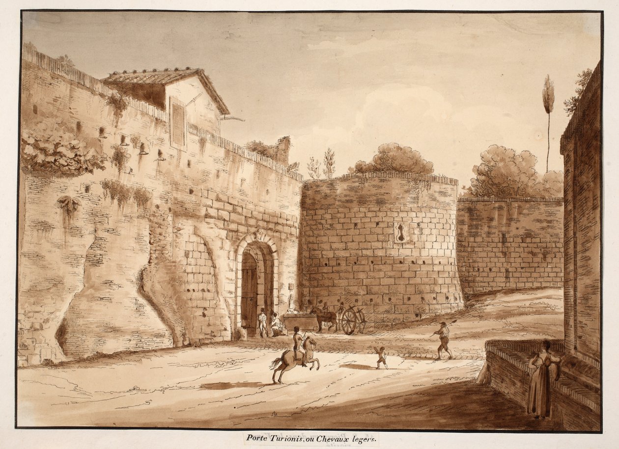 Porta Turrionis, eller Cavalleggeri, 1833 (etsing med brun vask) av Agostino Tofanelli