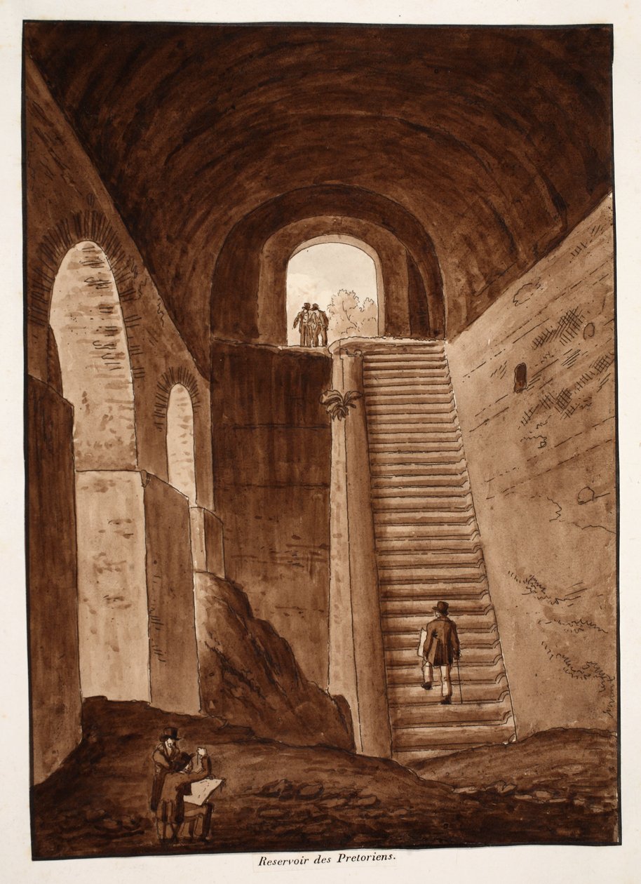 The Praetorian Reservoir, 1833 (etsing med brun vask) av Agostino Tofanelli