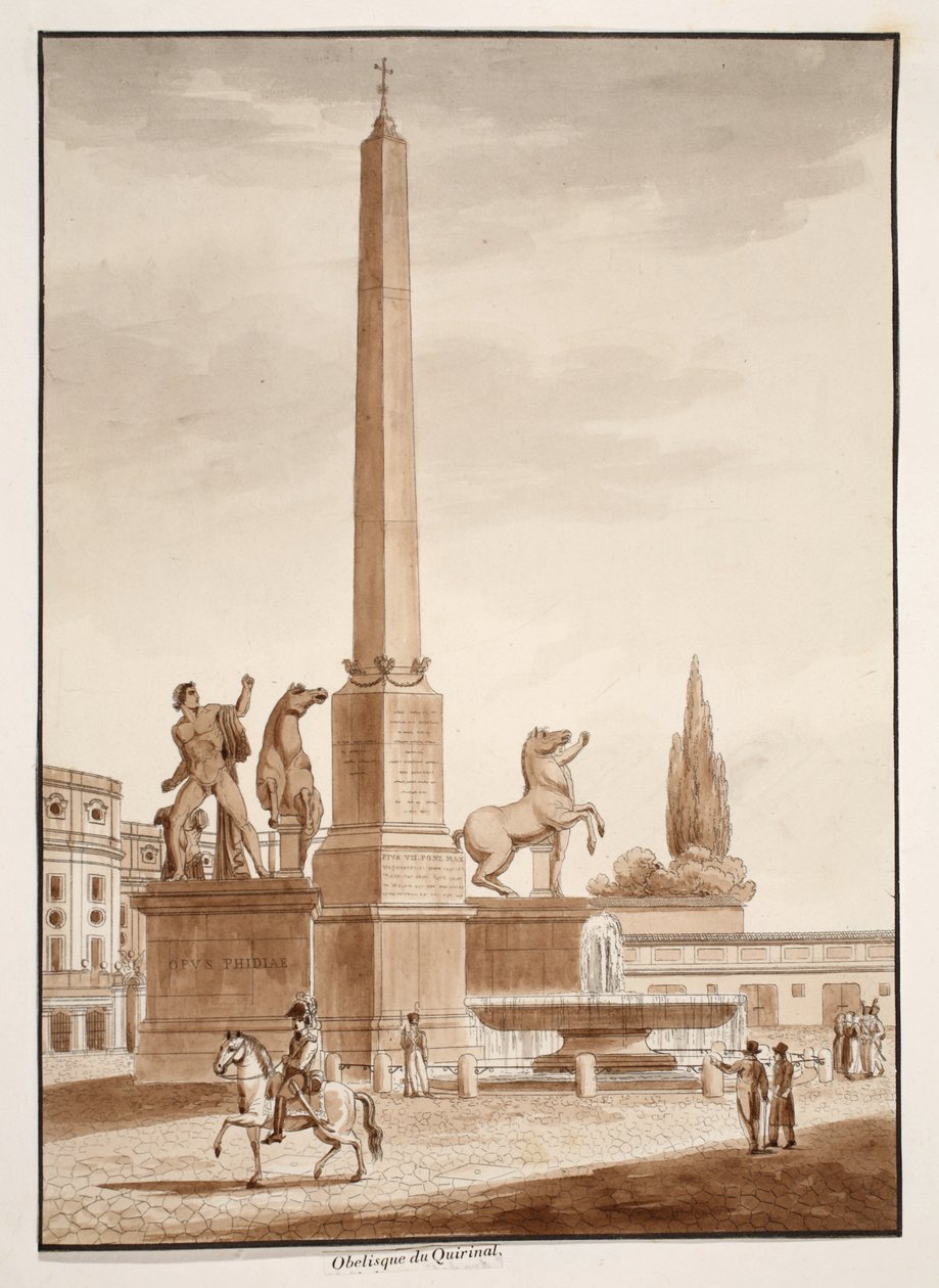 The Quirinal Obelisk, 1833 (etsing med brun vask) av Agostino Tofanelli