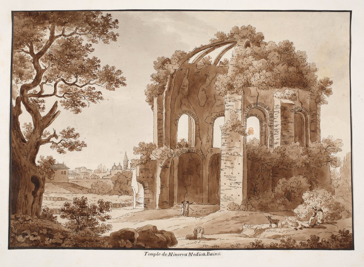 Temple of Minerva Medica, 1833 (etsing med brun vask) av Agostino Tofanelli