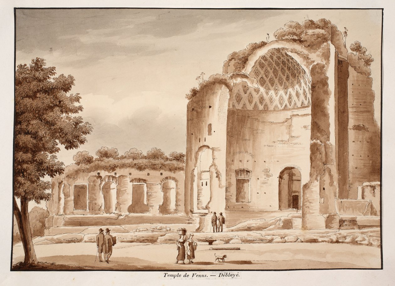 The Temple of Venus etter å ha blitt ryddet opp, 1833 (etsing med brun vask) av Agostino Tofanelli