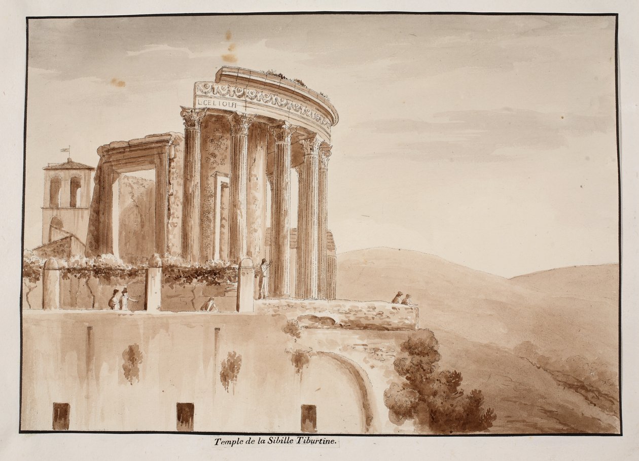 The Temple of the Tiburtine Sibyl, 1833 (etsing med brun vask) av Agostino Tofanelli