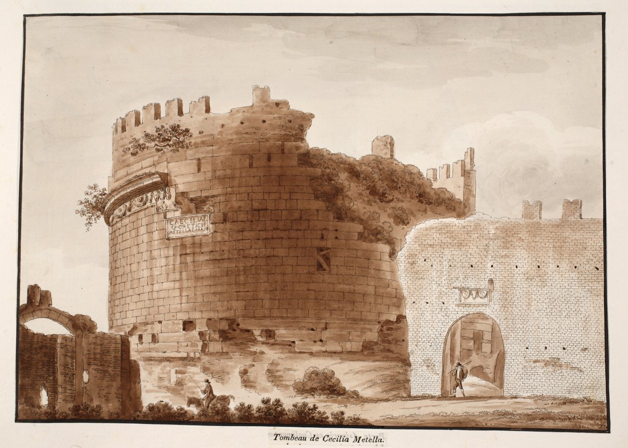 Graven til Cecilia Metella, 1833 (etsing med brun vask) av Agostino Tofanelli