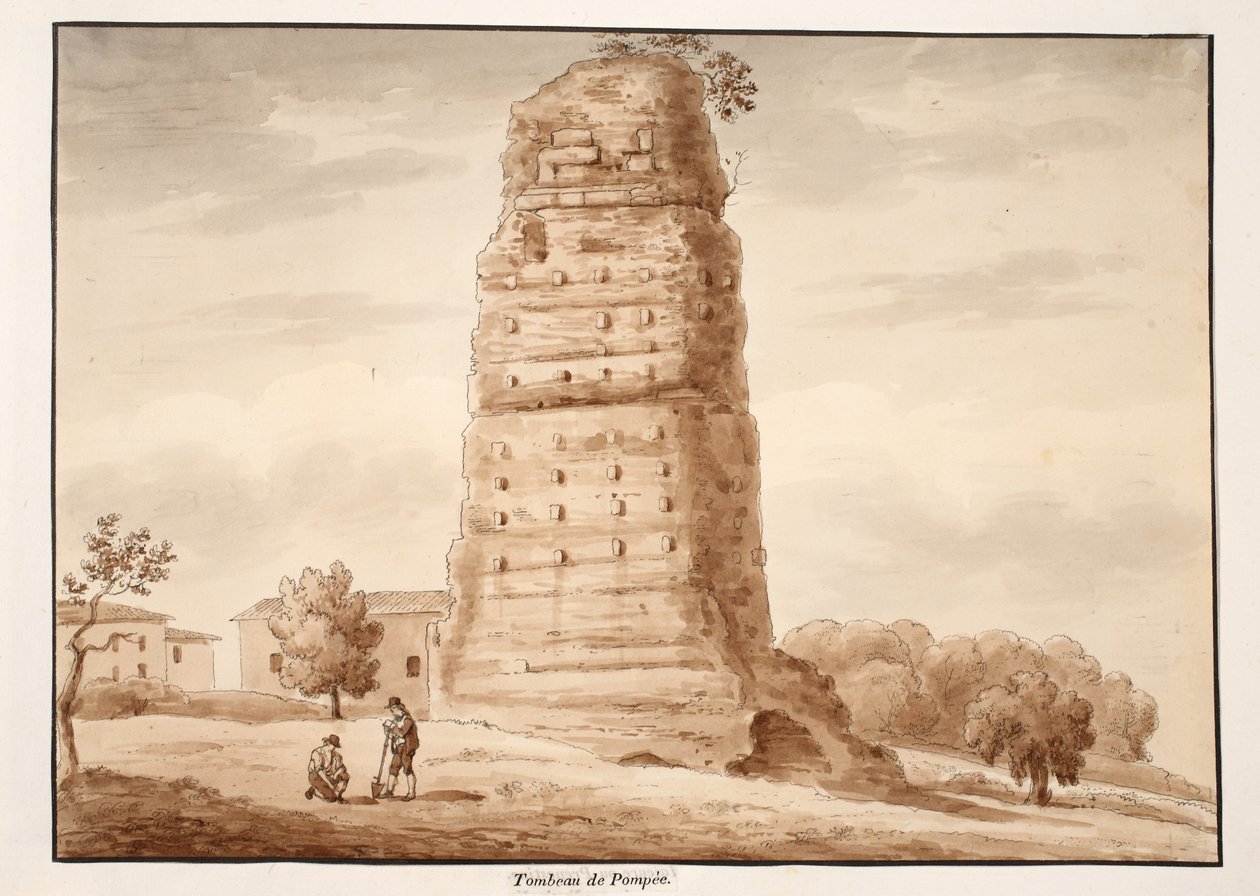 Pompeys grav, 1833 (etsing med brun vask) av Agostino Tofanelli
