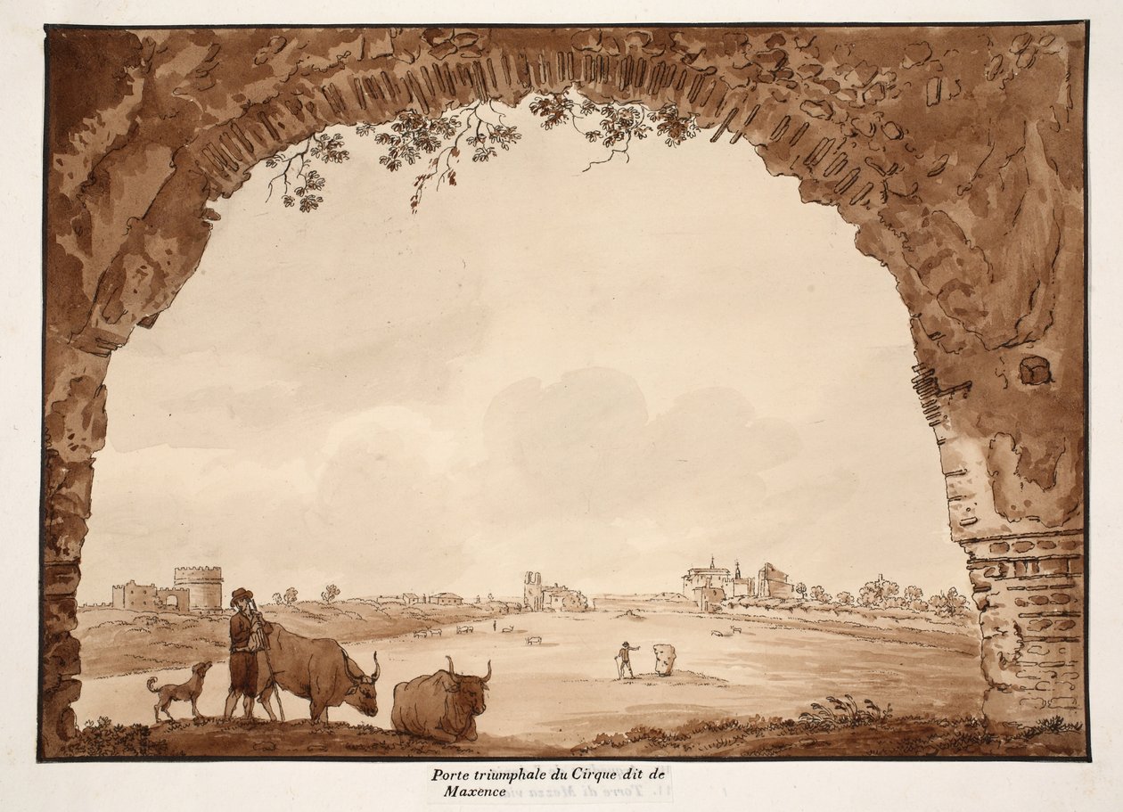 Triumfbuen til Circus of Maxentius, 1833 (etsing med brun vask) av Agostino Tofanelli